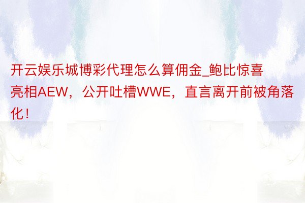 开云娱乐城博彩代理怎么算佣金_鲍比惊喜亮相AEW，公开吐槽WWE，直言离开前被角落化！